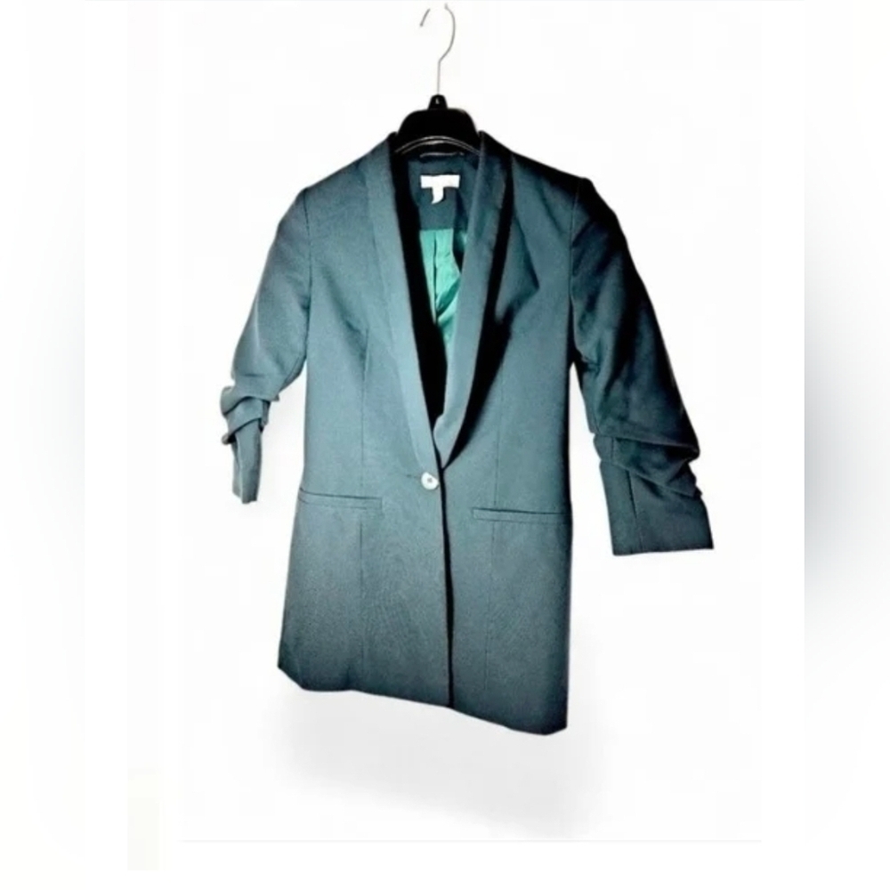 Asos One Button Scrunch Sleeve Blazer Jacket Forest Green Size 0